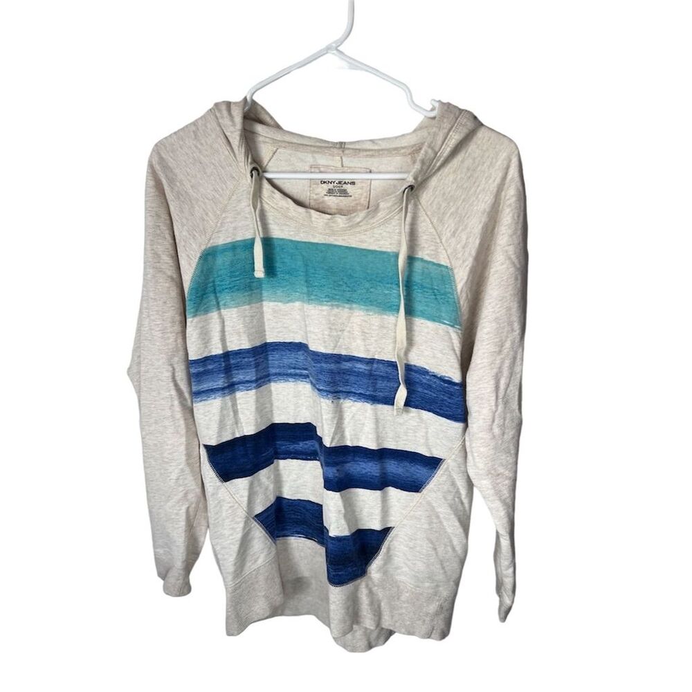 DKNY Women's Hooded Striped Pullover Sweatshirt Multicolor Size S